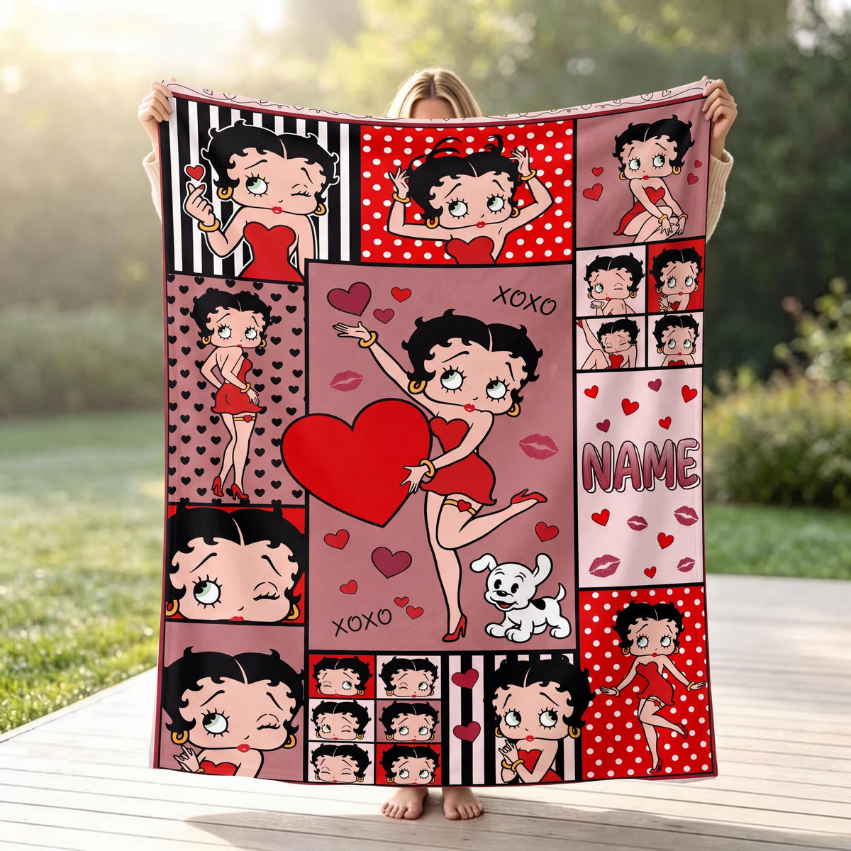 Personalized Betty Boop Sweet Heart Flannel Fleece Blanket, Custom Retro Throw Blanket, Cute Birthday Gift for Her Women Mom Sister