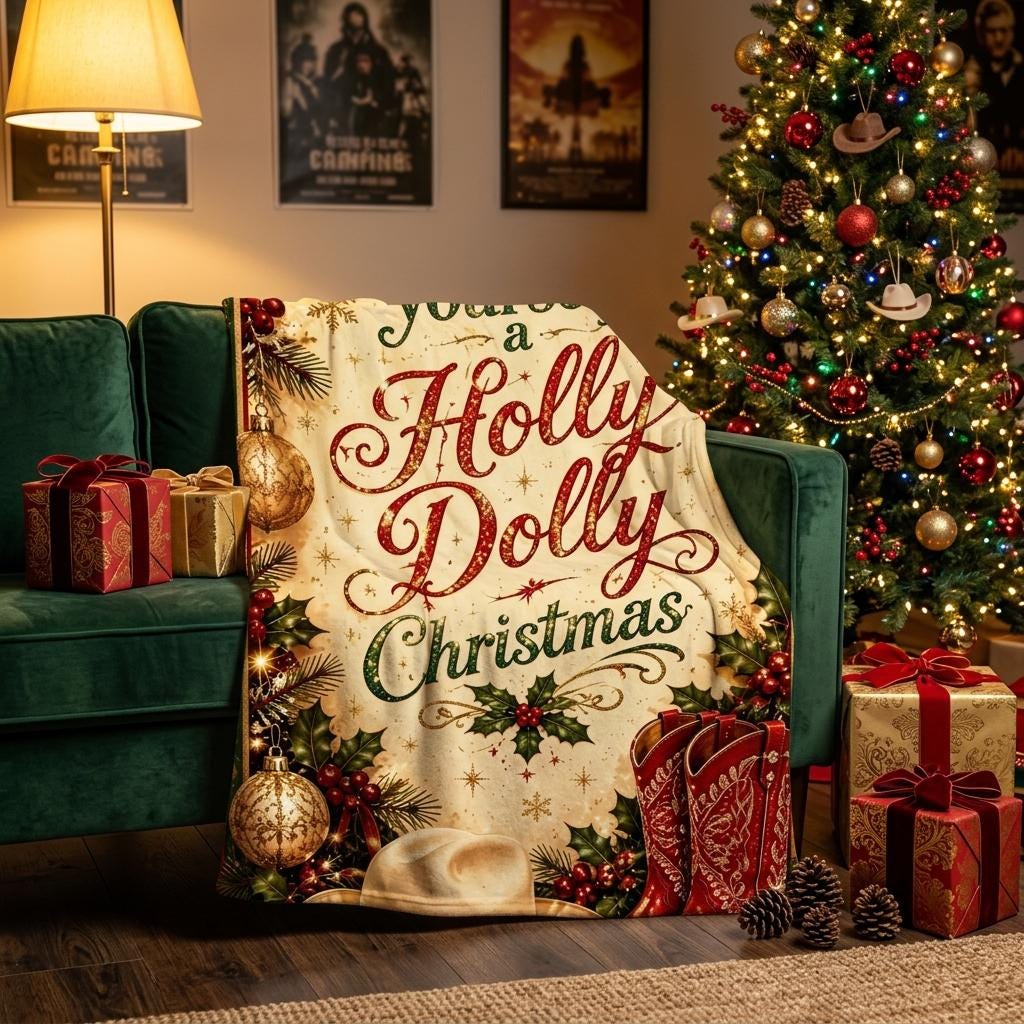 Holly Dolly Xmas Blanket, Have Yourself a Merry Throw, Classic Country Flannel, Warm Holiday Decor, Gift for Family