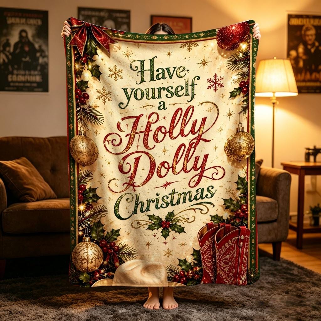 Holly Dolly Xmas Blanket, Have Yourself a Merry Throw, Classic Country Flannel, Warm Holiday Decor, Gift for Family
