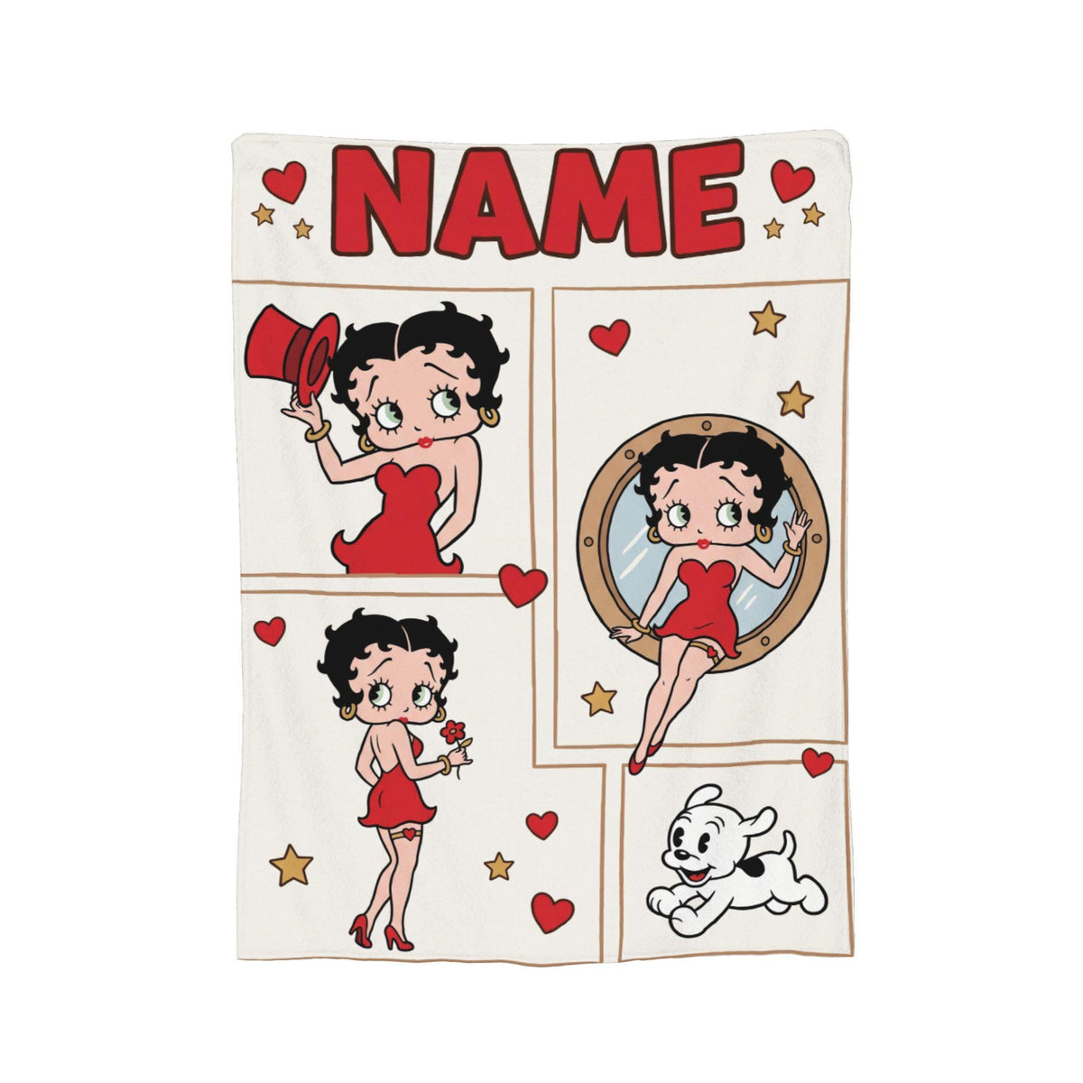 Custom Betty Boop Comic Panel Red Dress Blanket, Personalized Vintage Flannel Throw, Cute Birthday Gift for Her Women Mom Sister