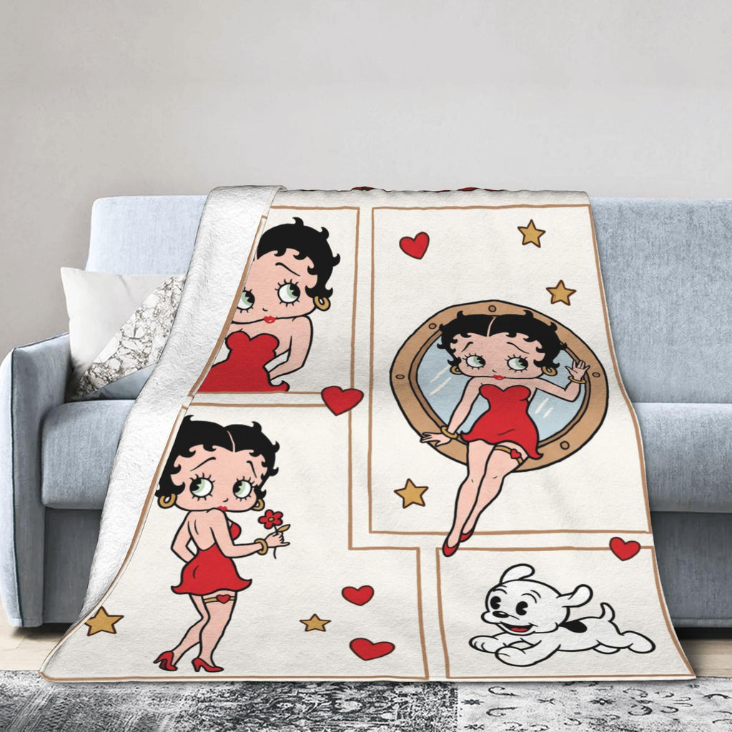 Custom Betty Boop Comic Panel Red Dress Blanket, Personalized Vintage Flannel Throw, Cute Birthday Gift for Her Women Mom Sister