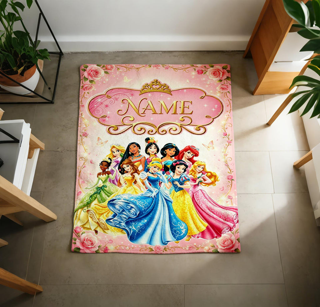 Floral Princess Crew Blanket Soft Throw, Custom Name Printed Cover For Little Girls