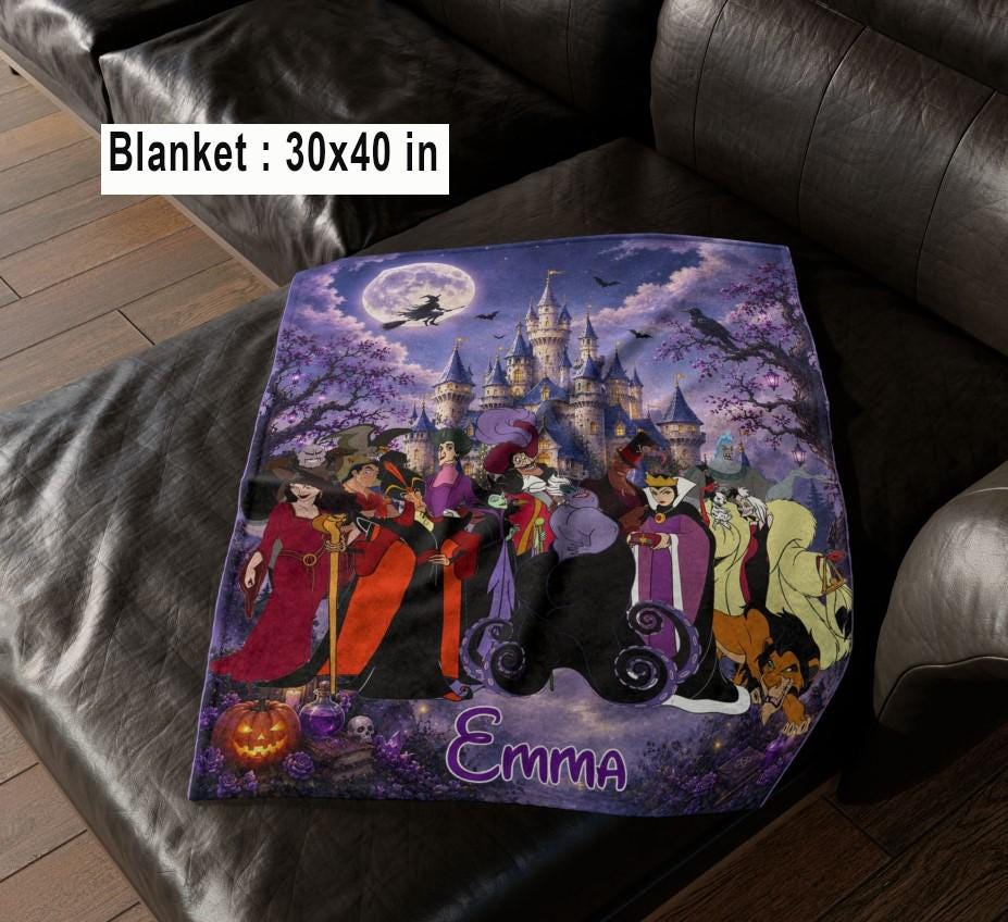 Personalized Disneyland Villains Fleece Blanket, Witch Maleficent Evil Queen Halloween Blanket Decor, Magic Kingdom Spooky Season Blanket