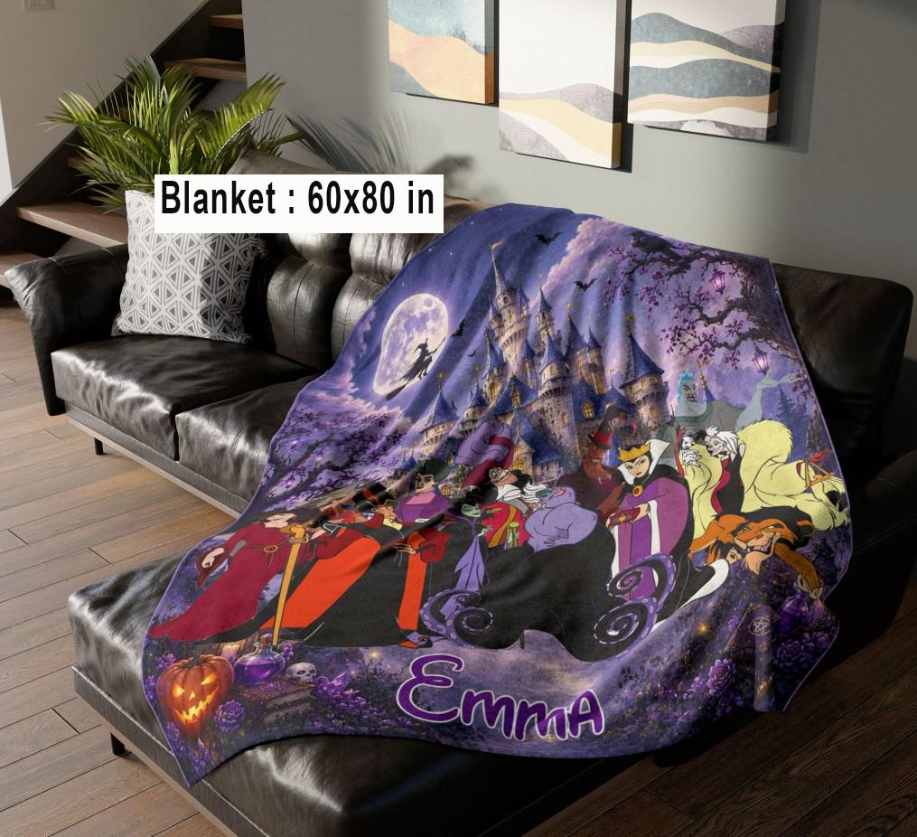 Personalized Disneyland Villains Fleece Blanket, Witch Maleficent Evil Queen Halloween Blanket Decor, Magic Kingdom Spooky Season Blanket