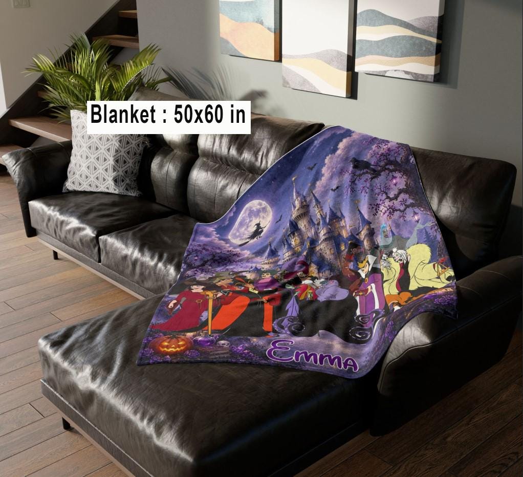 Personalized Disneyland Villains Fleece Blanket, Witch Maleficent Evil Queen Halloween Blanket Decor, Magic Kingdom Spooky Season Blanket