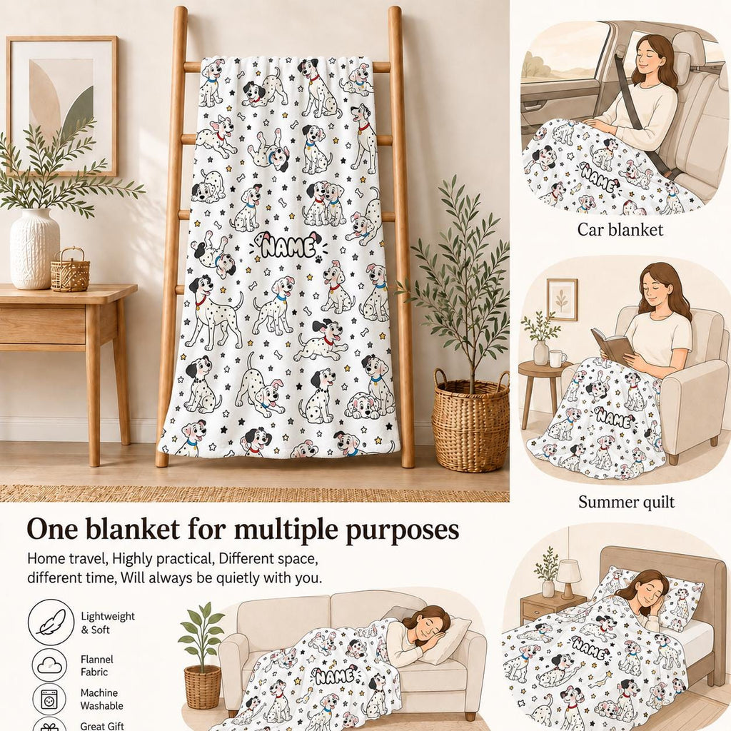 Pet Puppy Custom NAME Blanket Soft Throw, Dog Illustration Printed Custom Home Textile