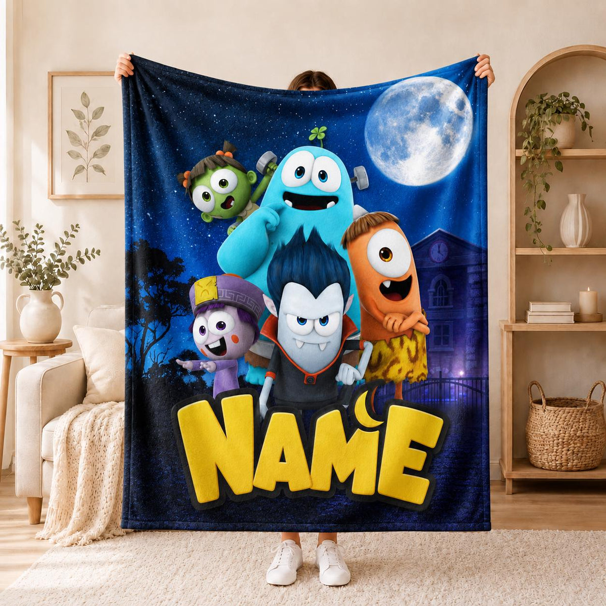 Children Fun Monster Friends Blanket Soft Throw, Personalized Multi‑Layout Party Printed Throw