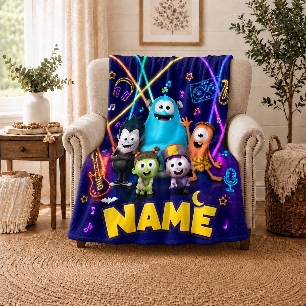 Children Fun Monster Friends Blanket Soft Throw, Personalized Multi‑Layout Party Printed Throw