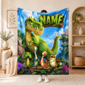 Toddler Giant Dinosaur Blanket Soft Throw, Custom Name Prehistoric Character Bed Throw
