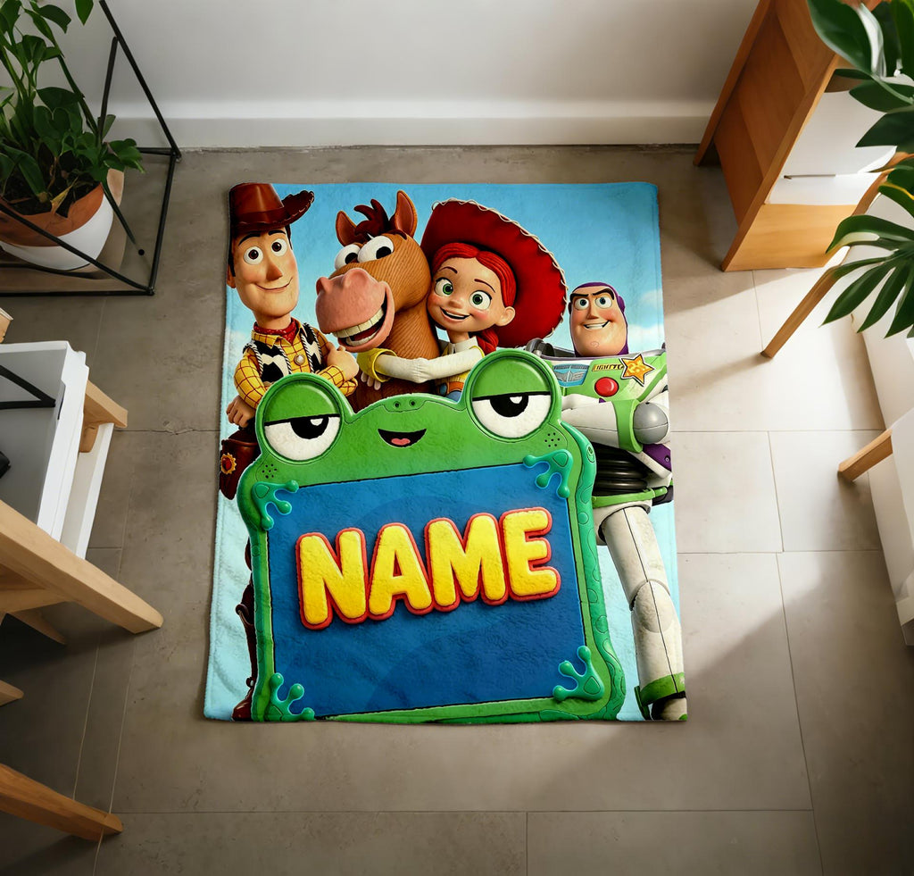 Custom Name Toy Story Blanket Soft Throw, Frog Frame Art, Gift For Cartoon Fans