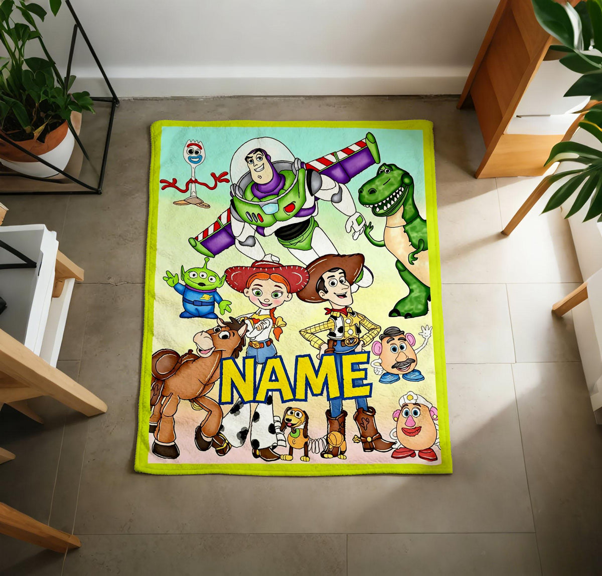 Custom Name Toy Story Character Flannel Throw Blanket, Pixar Kids Gift