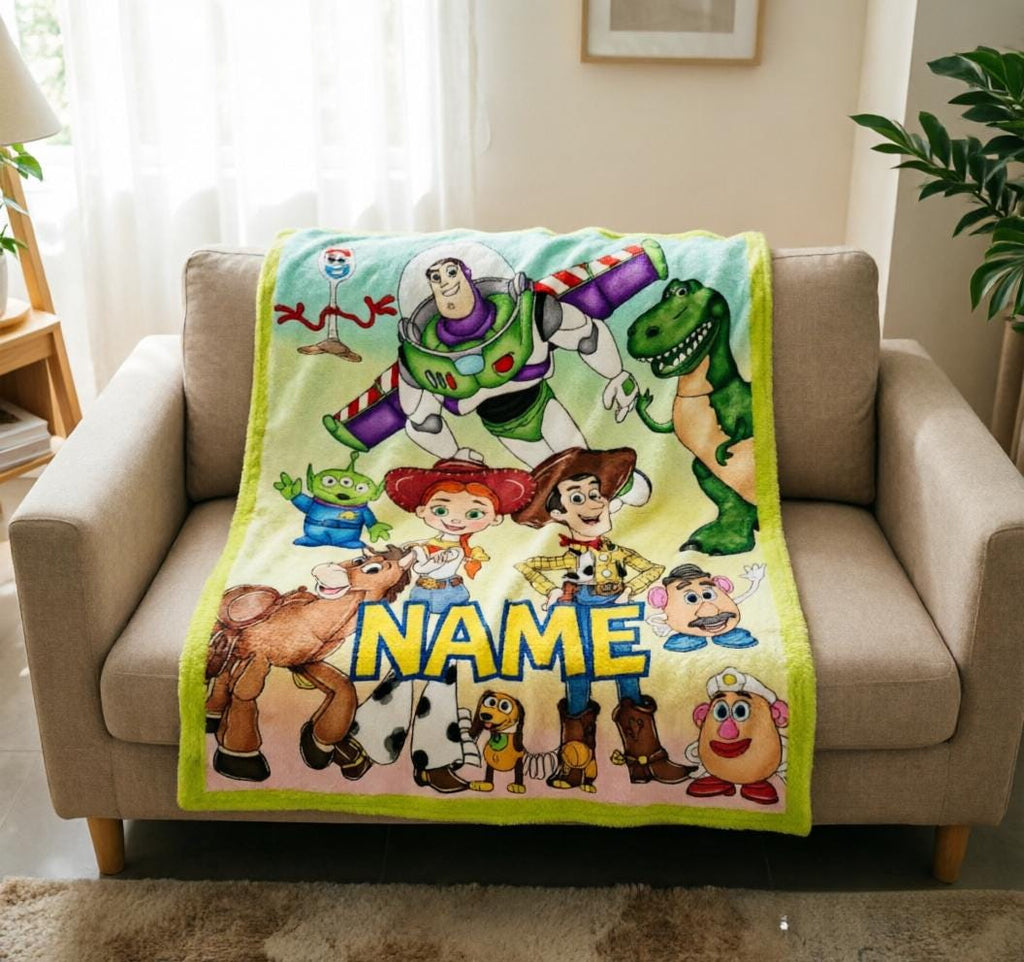 Custom Name Toy Story Character Flannel Throw Blanket, Pixar Kids Gift