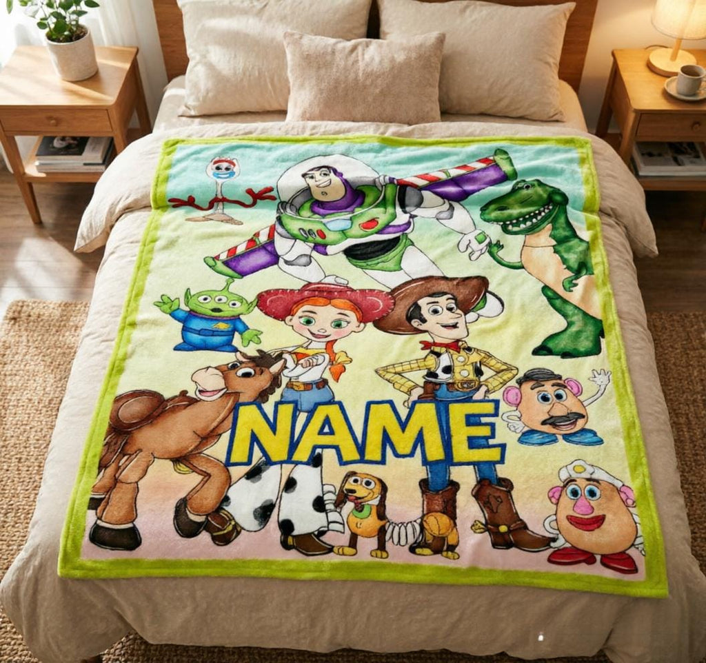 Custom Name Toy Story Character Flannel Throw Blanket, Pixar Kids Gift