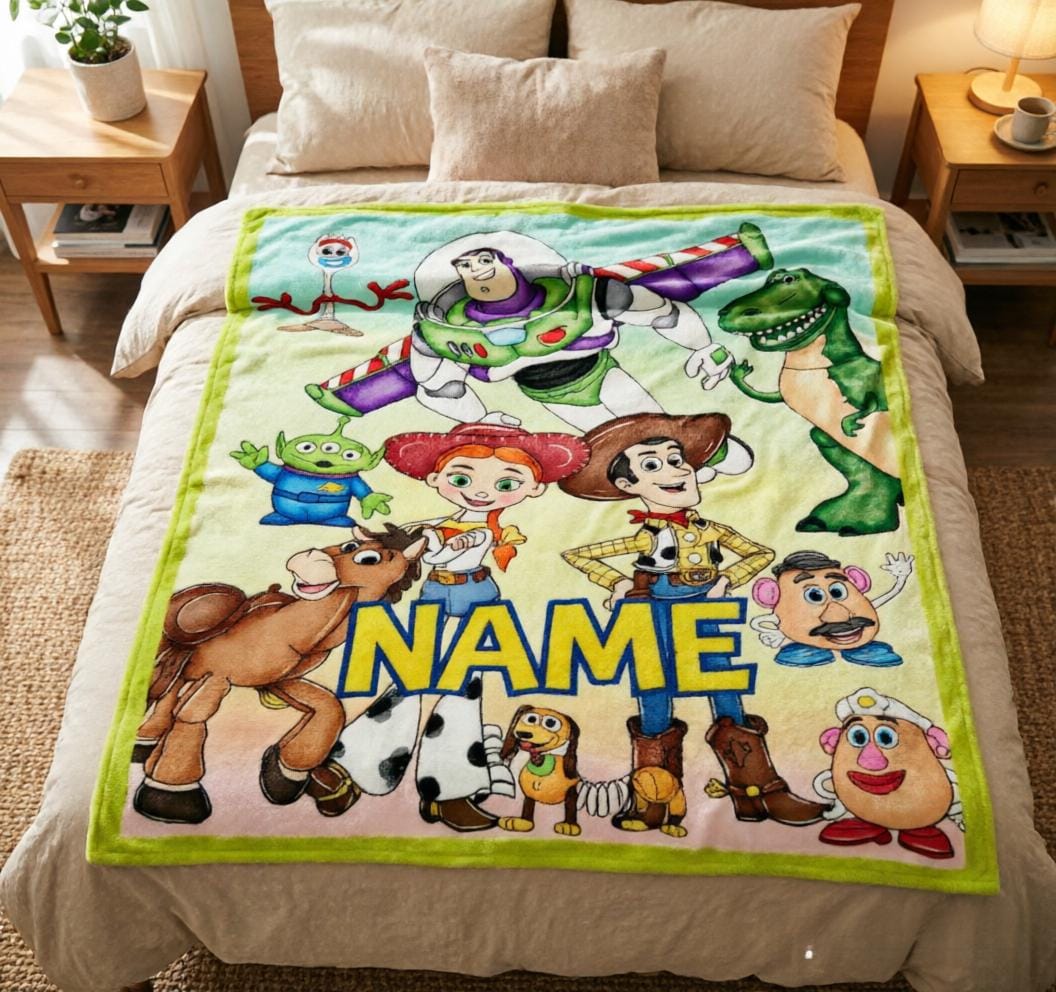 Custom Name Toy Story Character Flannel Throw Blanket, Pixar Kids Gift