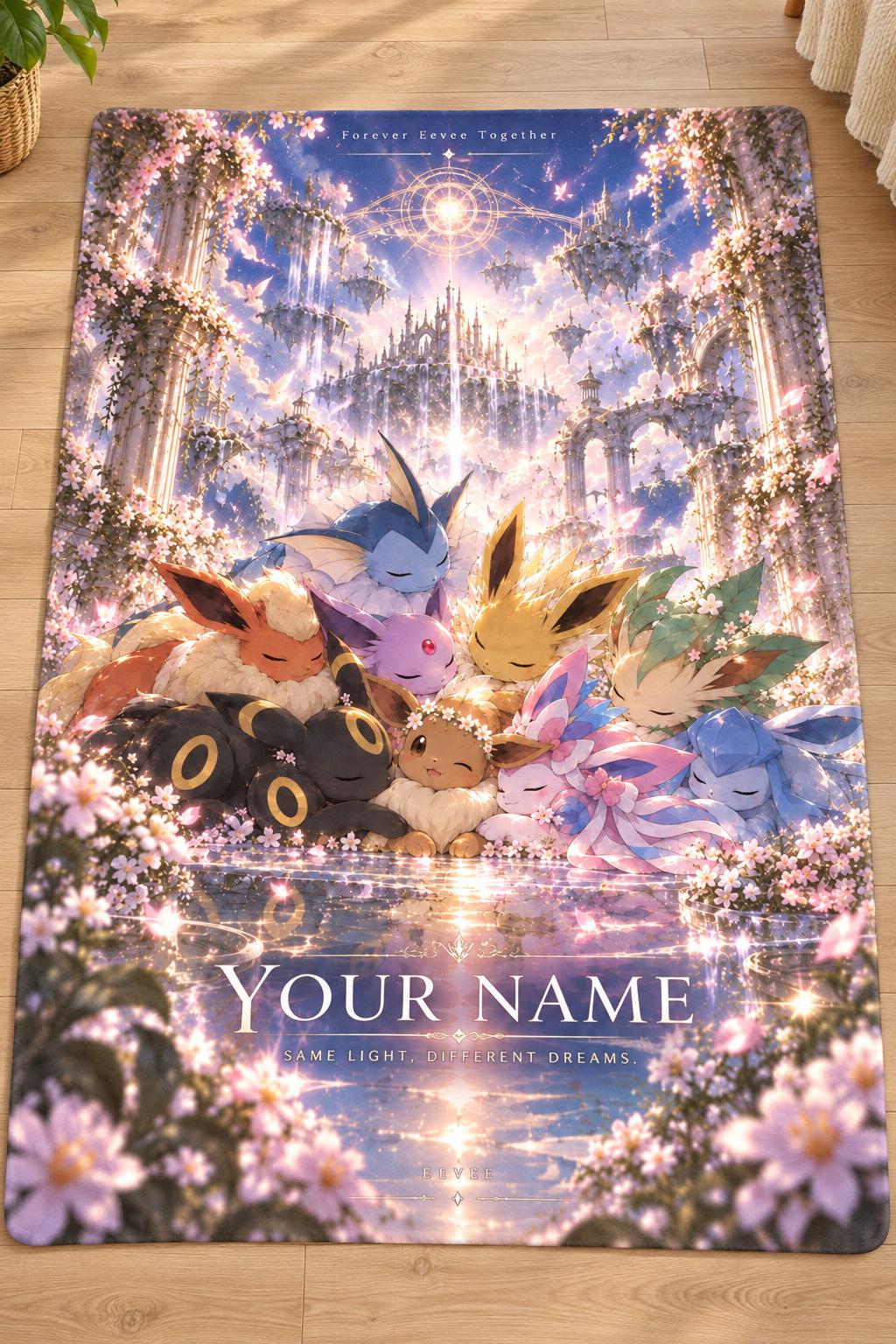 Personalized Eevee Evolutions Fleece Blanket, Custom Name, Moonlit Fantasy Art (Anime Gift)