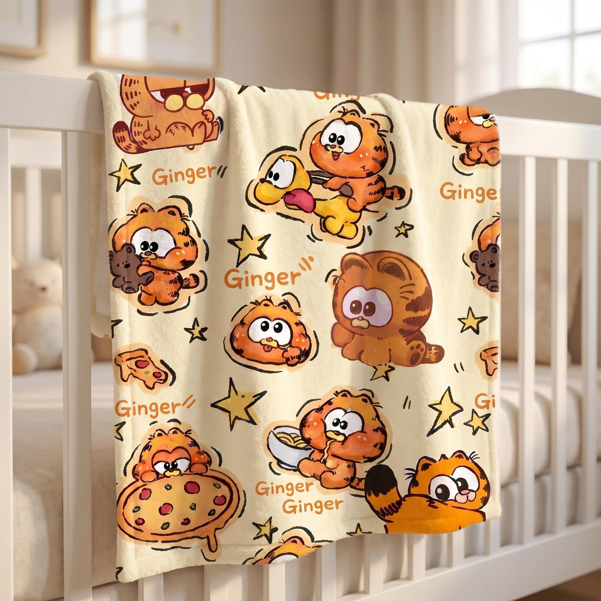 Personalized Ginger Cat Blanket, Custom Name Cute Orange Tabby Throw, Cozy Retro Bedding & Home Decor Blanket, Cat Lover Gift