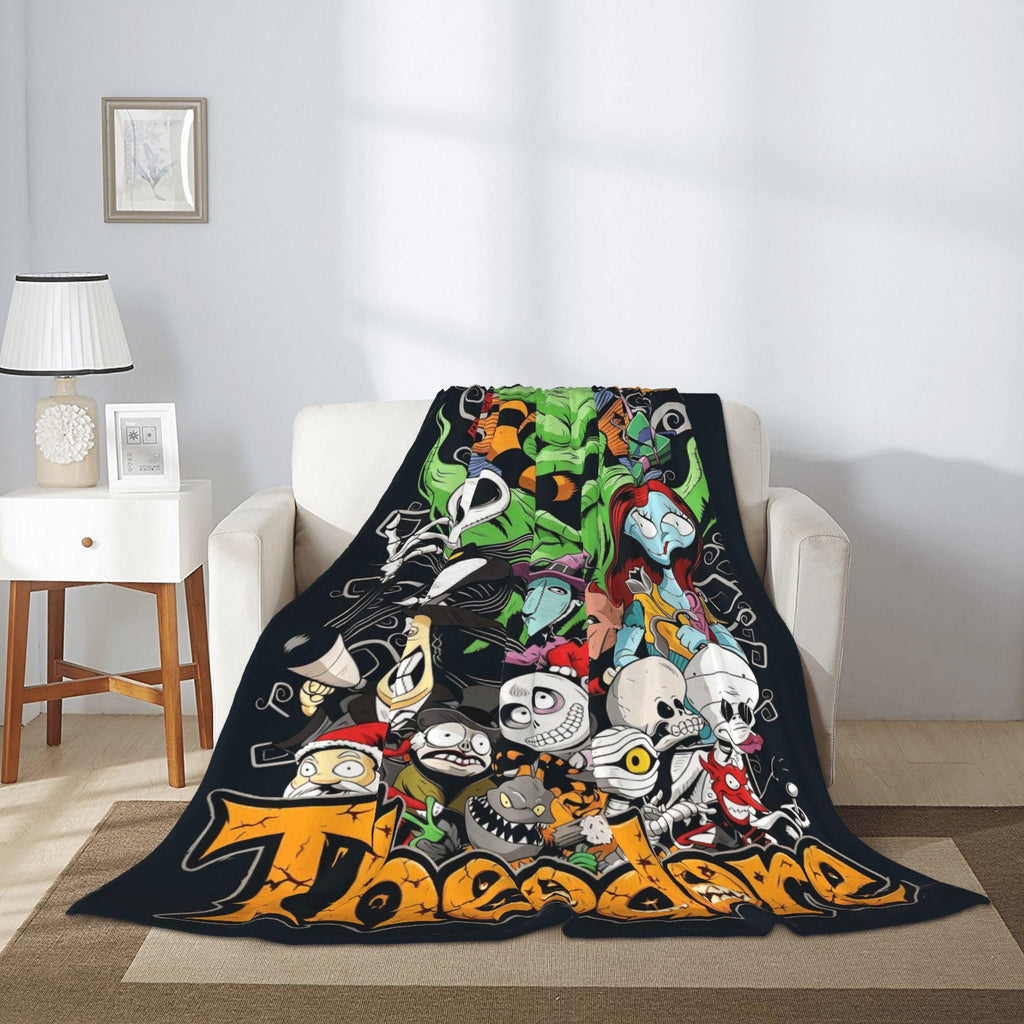 The Nightmare Before Christmas Personalized Spooky Gothic Throw Blanket, Custom Name Halloween Blanket, Halloween Town Bedroom Gift