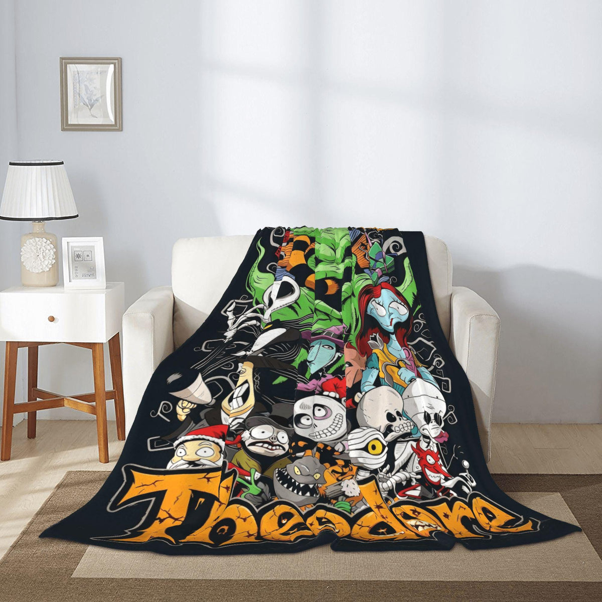 The Nightmare Before Christmas Personalized Spooky Gothic Throw Blanket, Custom Name Halloween Blanket, Halloween Town Bedroom Gift