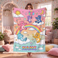 Custom Care Bears Rainbow Cloud Blanket, Personalized Colorful Balloon Sky Kids Throw