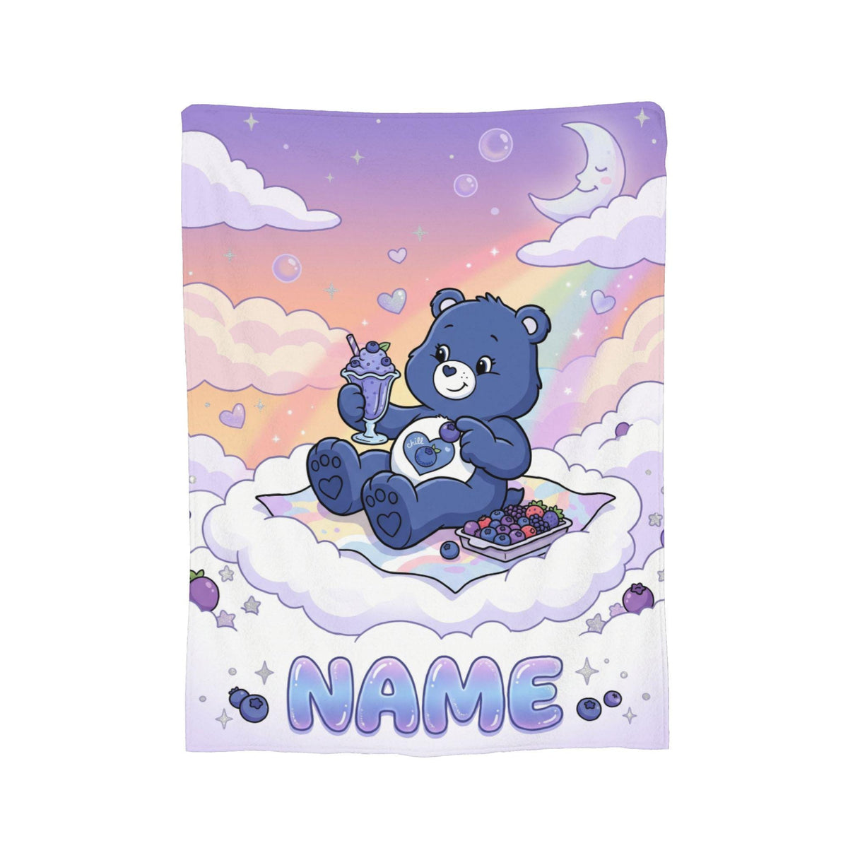 Personalized Care Bears Blueberry Sundae Blanket, Customizable Lavender Moon Nap Wrap