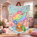 Customizable Care Bears Hot Air Balloon Blanket, Custom Pastel Rainbow Cloud Throw