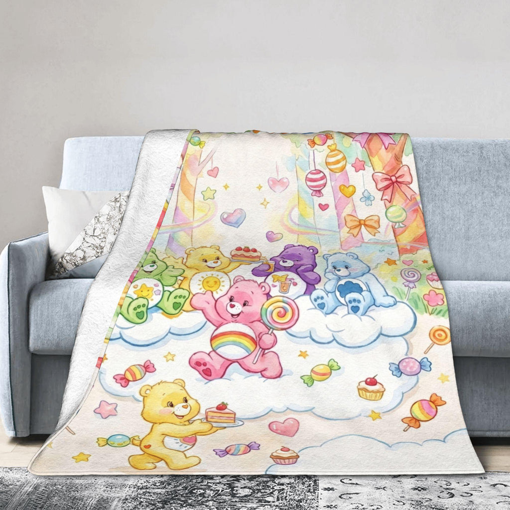 Personalized Care Bears Sweet Candy Cane Forest Blanket, Custom Lollipop Cake Throw