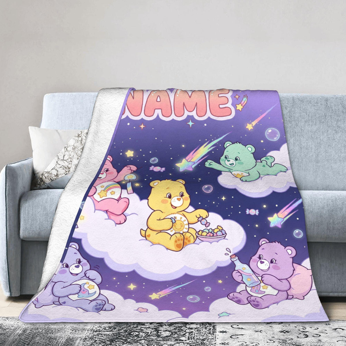 Custom Care Bears Shooting Star Night Blanket, Sweet Purple Cloud Sleep Throw