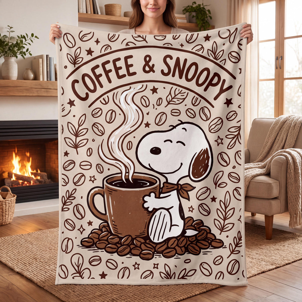 Personalized Coffee Lover Hound Flannel Blanket, Custom Morning Brew Dog Throw, Warm Cafe Comic Bedding, Cozy Barista Gift for Best Friend