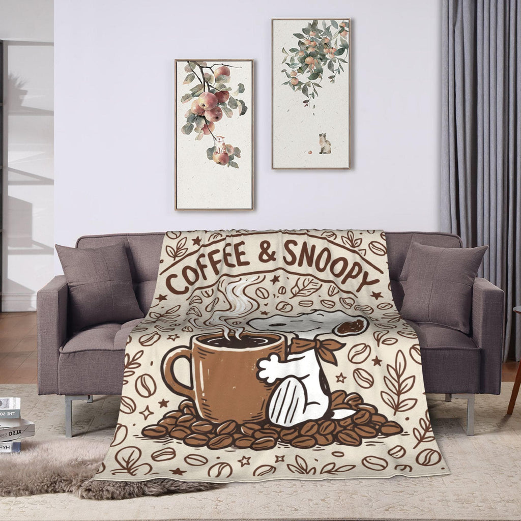 Personalized Coffee Lover Hound Flannel Blanket, Custom Morning Brew Dog Throw, Warm Cafe Comic Bedding, Cozy Barista Gift for Best Friend