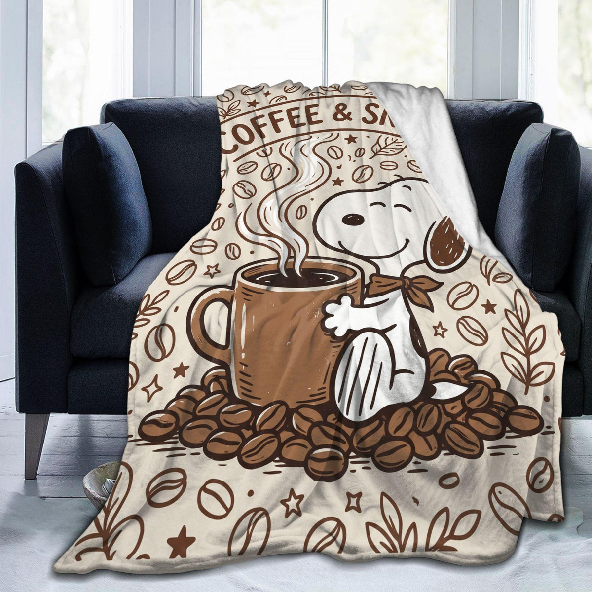 Personalized Coffee Lover Hound Flannel Blanket, Custom Morning Brew Dog Throw, Warm Cafe Comic Bedding, Cozy Barista Gift for Best Friend