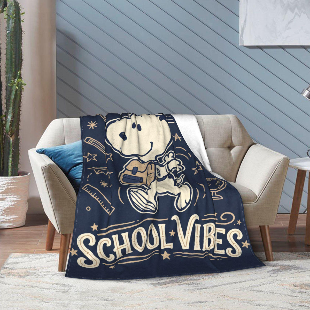 Personalized School Vibes Hound Flannel Blanket, Custom Campus Study Dog Throw, Back to School Bedding, Student Teacher Gift for Boys Girls