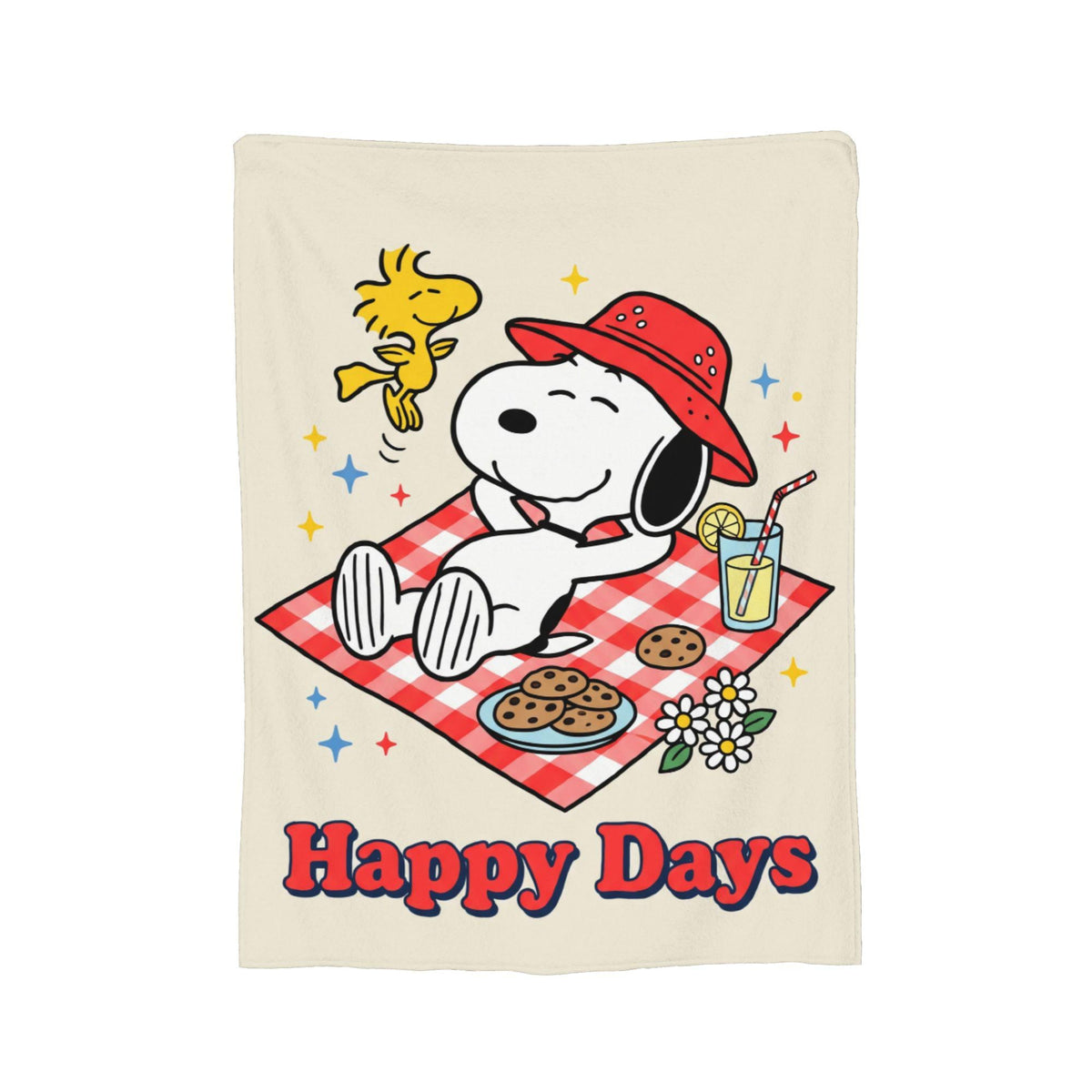 Personalized Happy Days Picnic Flannel Blanket, Custom Park Lawn Hound Throw, Spring Gingham Bedding, Wholesome Outdoor Gift for Friends