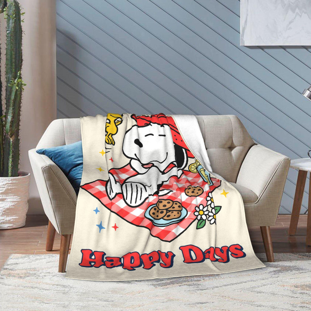 Personalized Happy Days Picnic Flannel Blanket, Custom Park Lawn Hound Throw, Spring Gingham Bedding, Wholesome Outdoor Gift for Friends