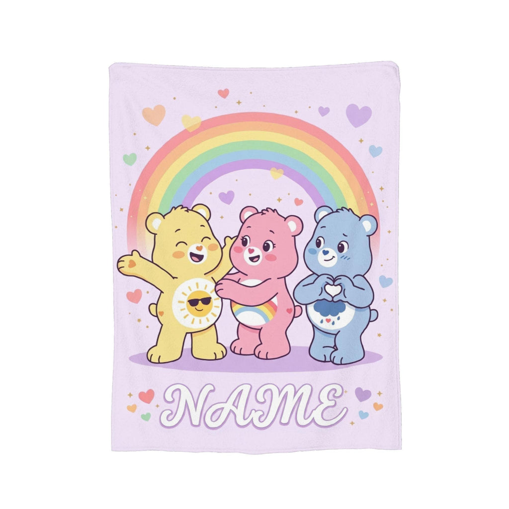 Personalized Care Bears Rainbow Hug Flannel Blanket, Custom Name Throw