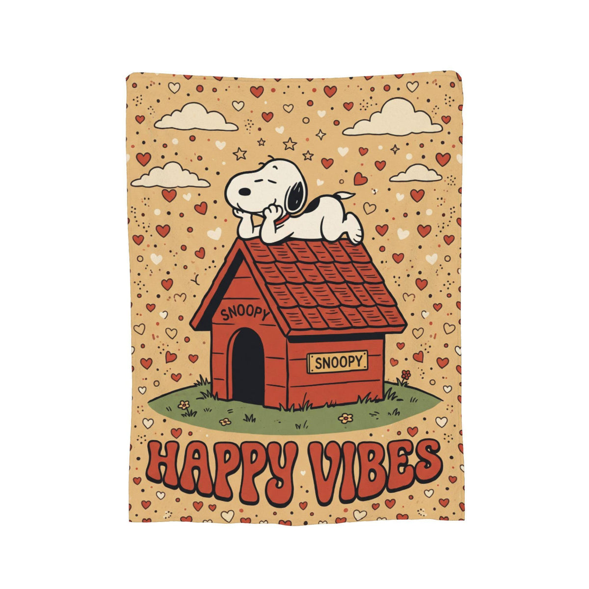Personalized Red Doghouse Beagle Flannel Blanket, Custom Kids Rooftop Nap Throw, Cute Comic Bedding, Playful Birthday Gift for Boys Girls