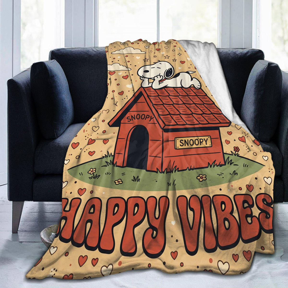 Personalized Red Doghouse Beagle Flannel Blanket, Custom Kids Rooftop Nap Throw, Cute Comic Bedding, Playful Birthday Gift for Boys Girls