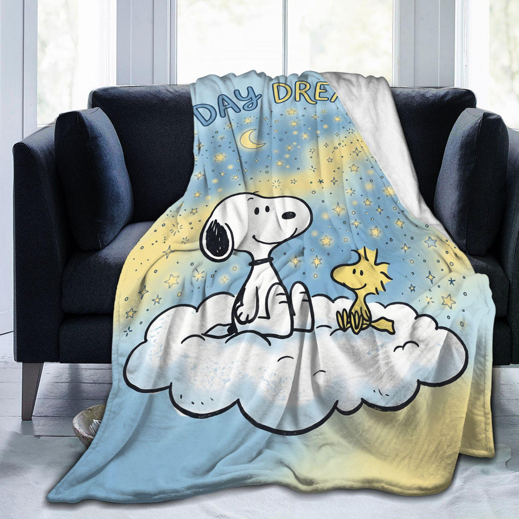 Personalized Daydreamer Hound Flannel Blanket, Custom Crescent Moon Dog Throw, Celestial Starlight Bedding, Cozy Relax Gift for Bestie Mom