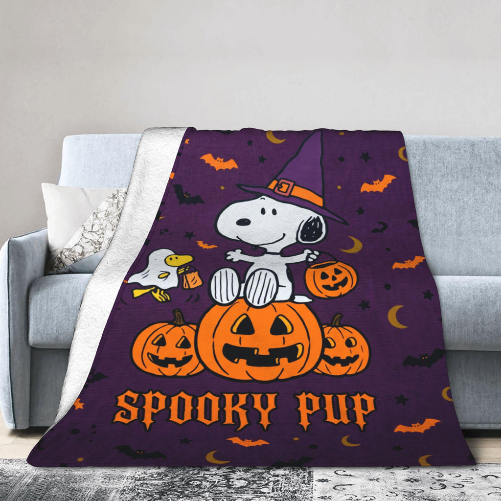 Personalized Halloween Witch Hound Flannel Blanket, Custom Midnight Comic Dog Throw, Flying Broom Spooky Bedding, Fall Gift for Pet Lovers