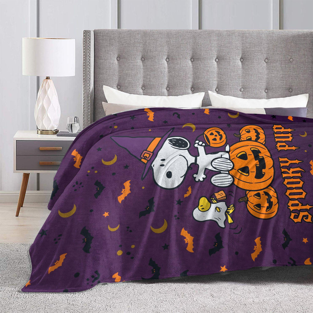 Personalized Halloween Witch Hound Flannel Blanket, Custom Midnight Comic Dog Throw, Flying Broom Spooky Bedding, Fall Gift for Pet Lovers