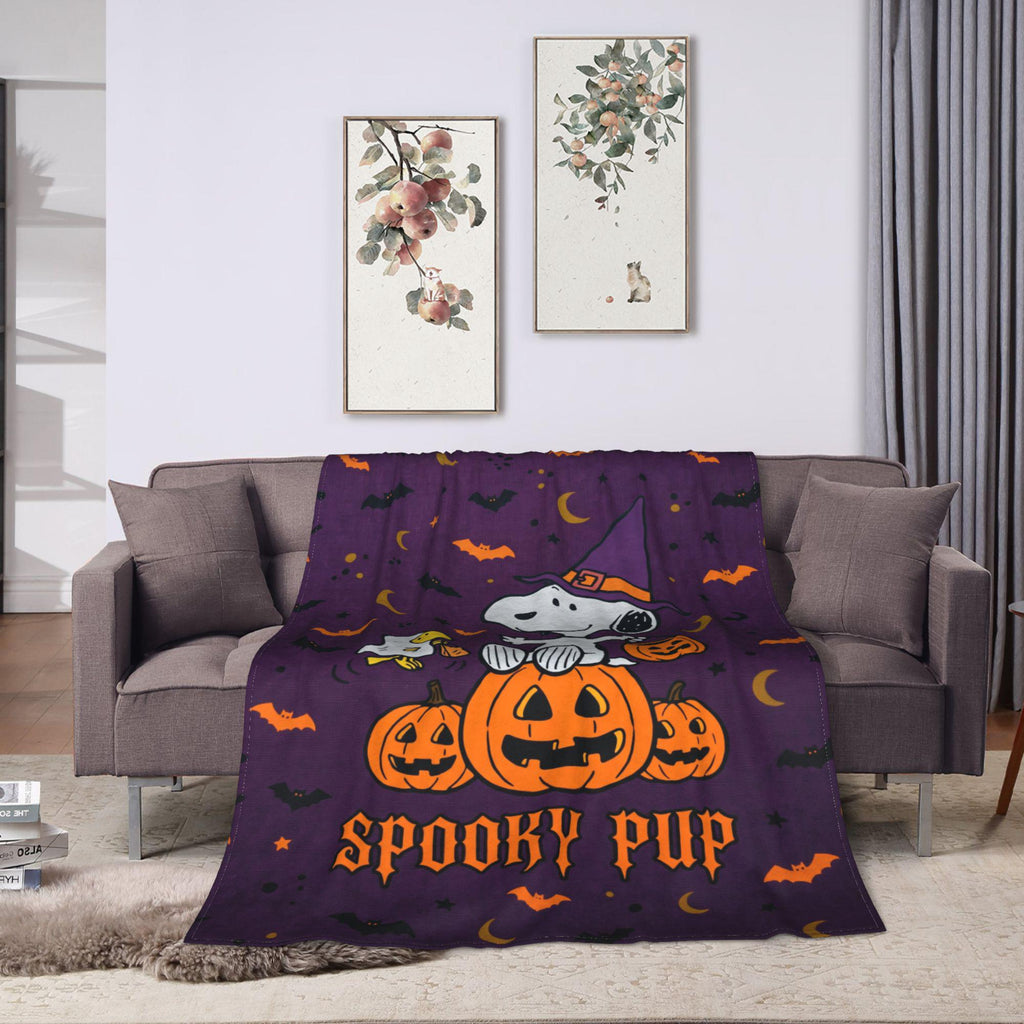 Personalized Halloween Witch Hound Flannel Blanket, Custom Midnight Comic Dog Throw, Flying Broom Spooky Bedding, Fall Gift for Pet Lovers
