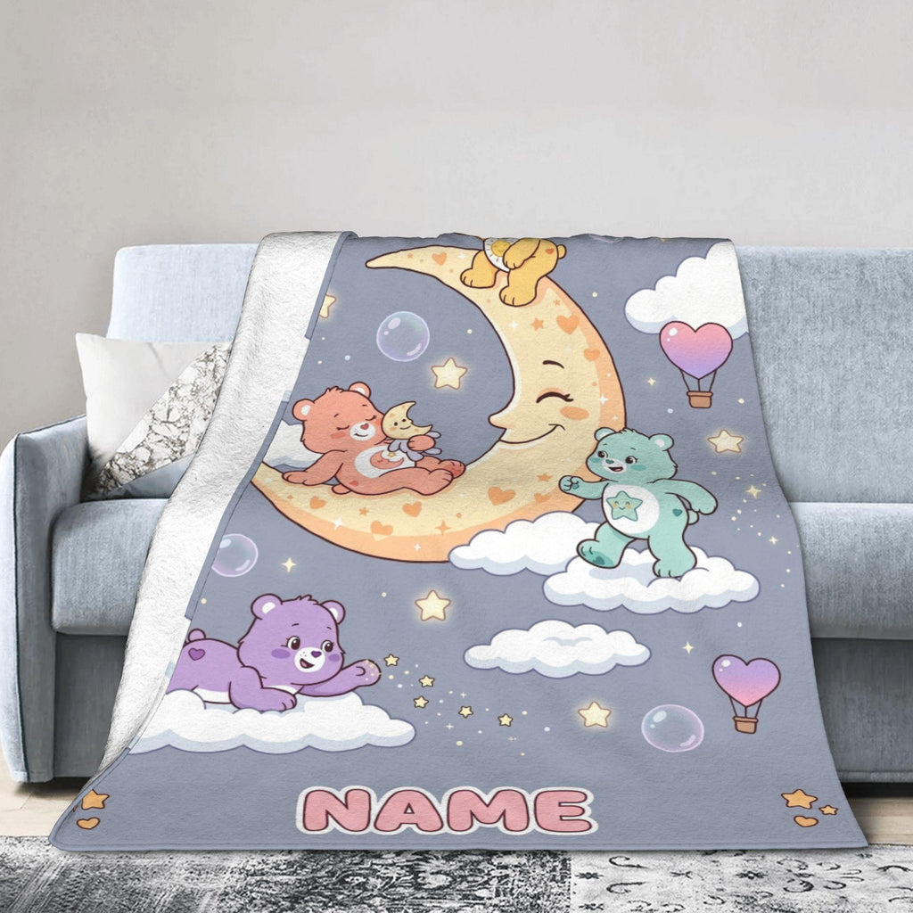 Custom Care Bears Crescent Moon Blanket, Cute Dreamy Night Kids Fleece