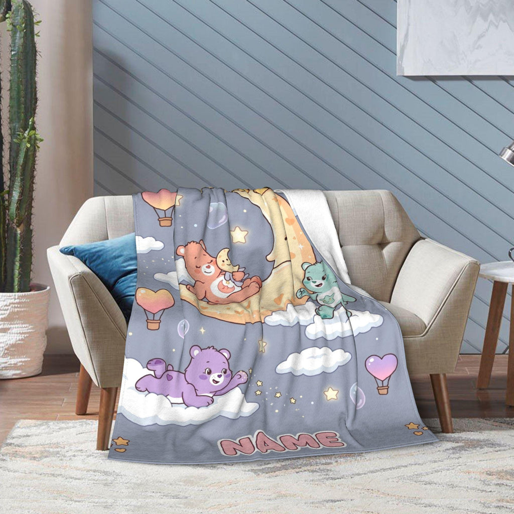 Custom Care Bears Crescent Moon Blanket, Cute Dreamy Night Kids Fleece