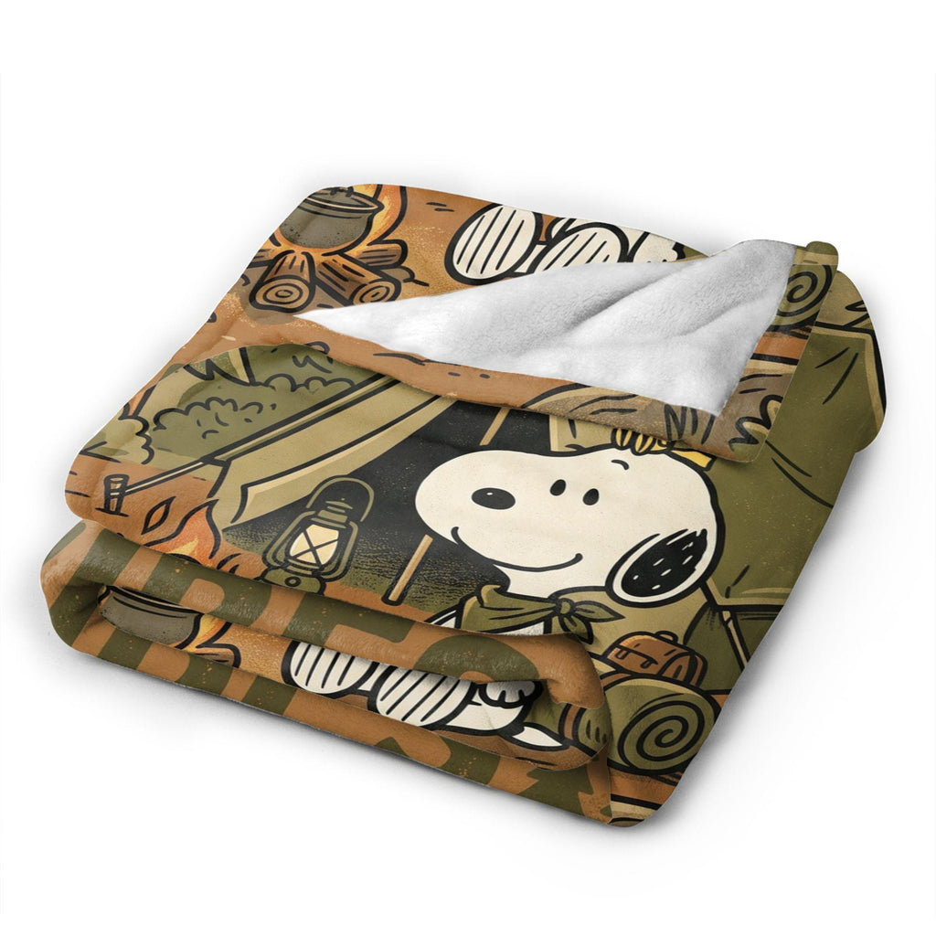 Personalized Camp Scout Beagle Flannel Blanket, Custom Camping Hound Throw, Campfire Tent Bedding, Outdoor Adventure Gift for Hikers