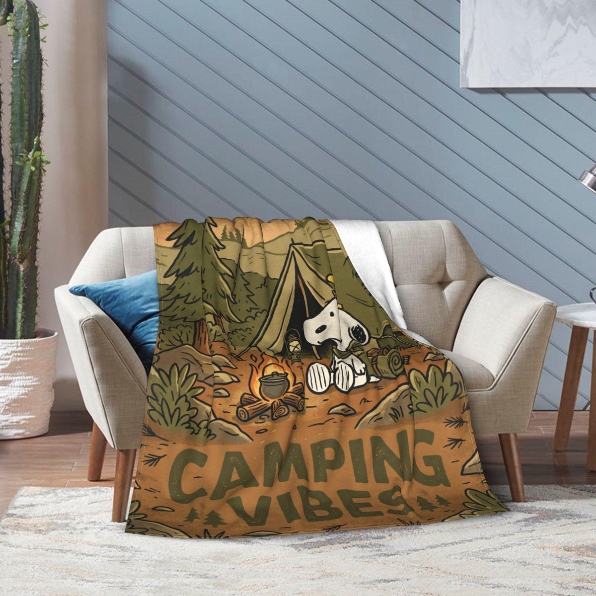 Personalized Camp Scout Beagle Flannel Blanket, Custom Camping Hound Throw, Campfire Tent Bedding, Outdoor Adventure Gift for Hikers