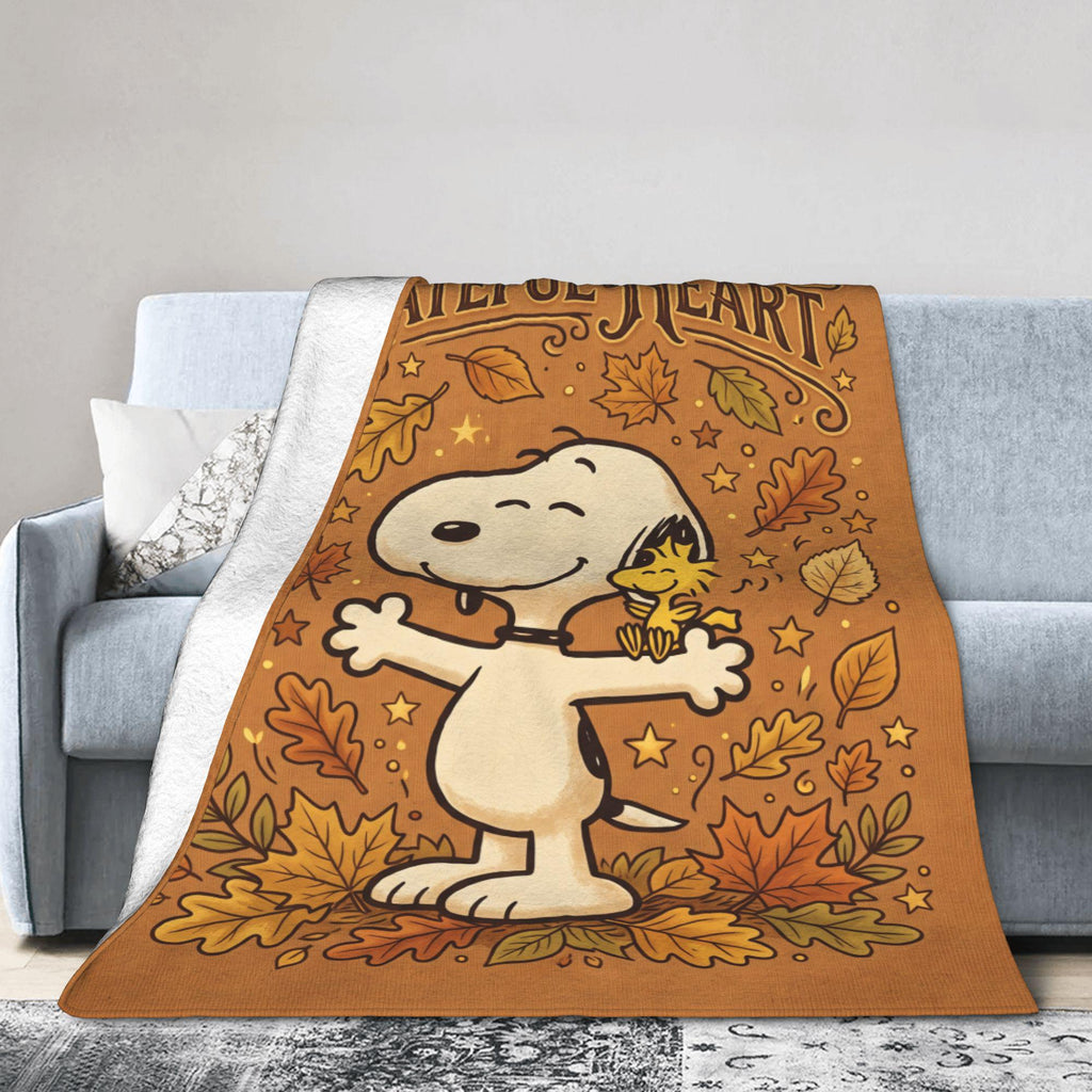 Personalized Grateful Heart Beagle Blanket, Custom Comic Hound Hug Throw, Autumn Thanksgiving Bedding, Wholesome Gift for Her Mom Bestie