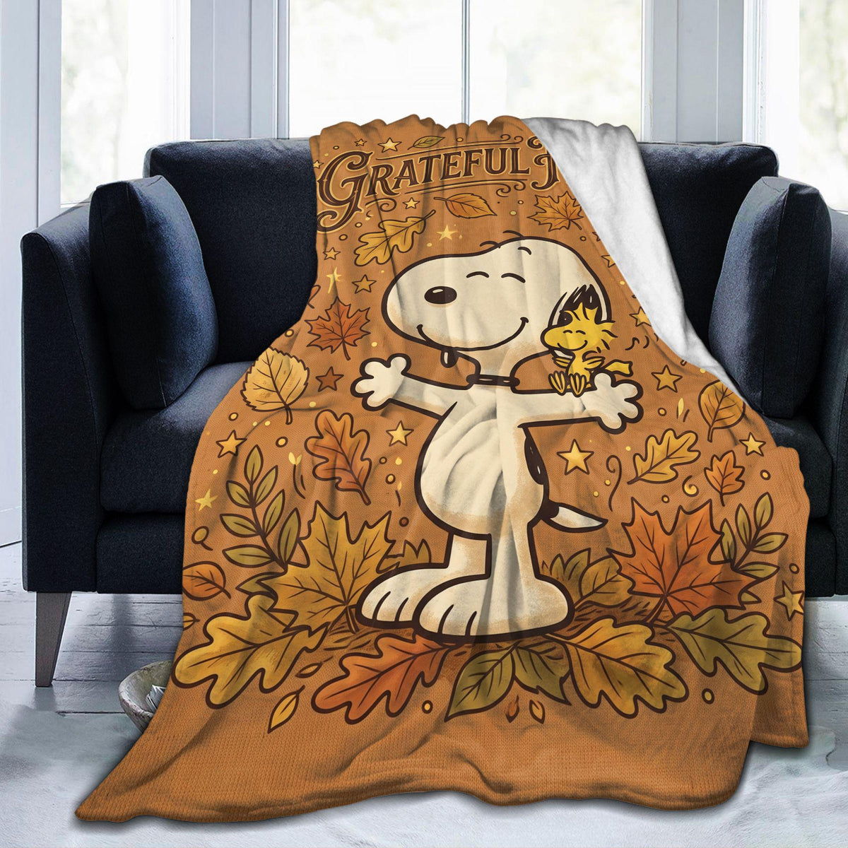 Personalized Grateful Heart Beagle Blanket, Custom Comic Hound Hug Throw, Autumn Thanksgiving Bedding, Wholesome Gift for Her Mom Bestie
