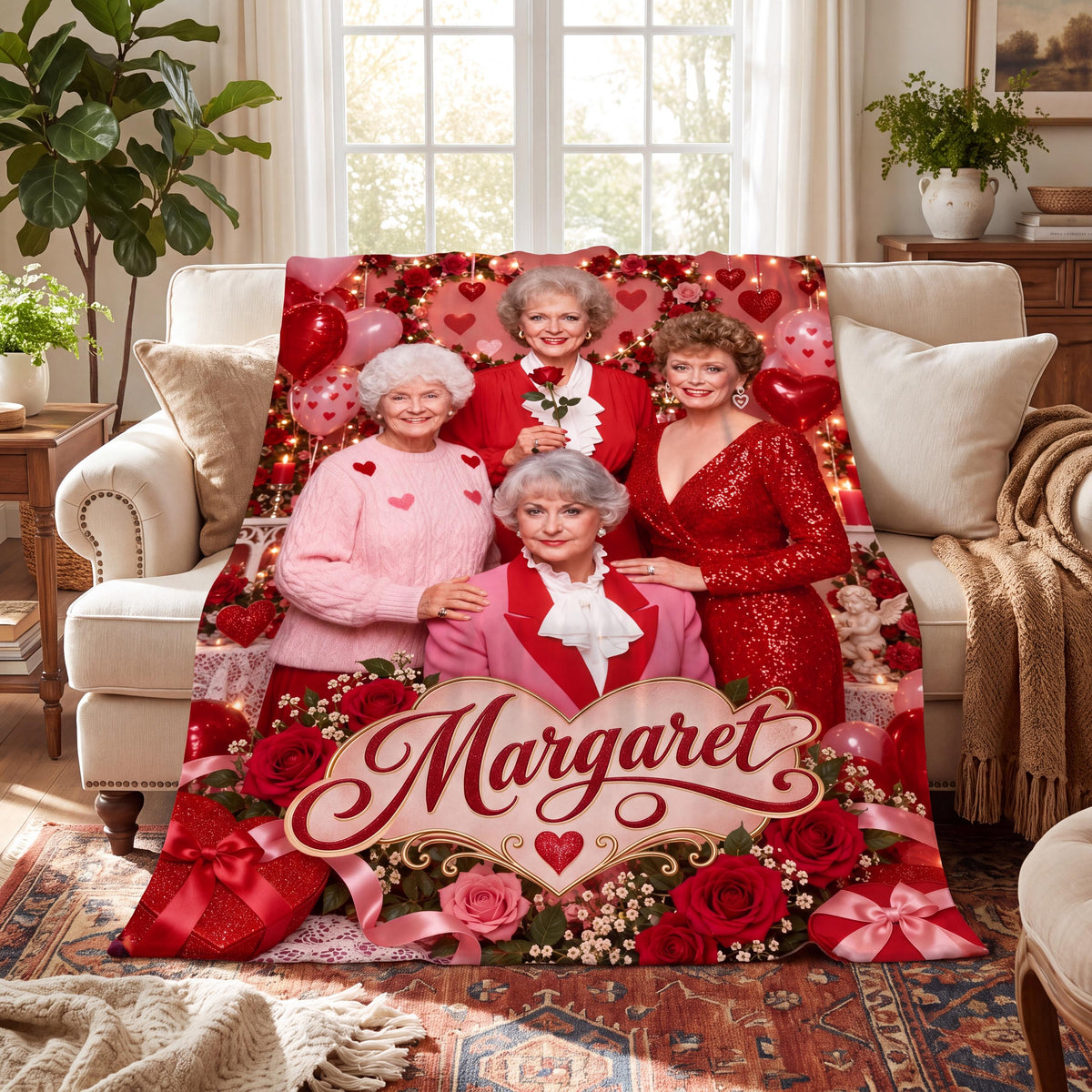 Personalized Golden Blanket with Custom Name, Cozy Flannel Girls Throw for Bestie, Retro TV Show Fan Gift, Unique Birthday Gift for Her