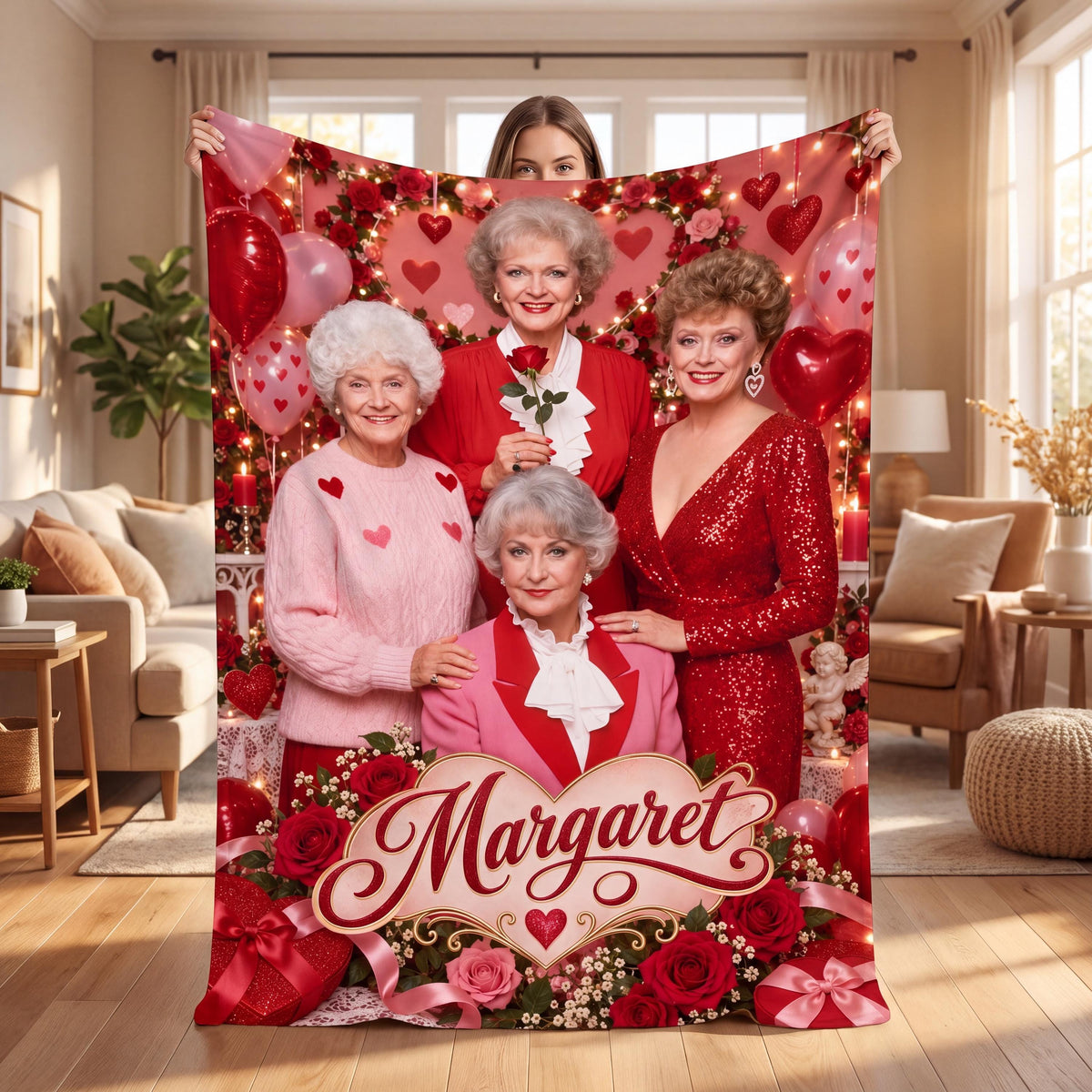 Personalized Golden Blanket with Custom Name, Cozy Flannel Girls Throw for Bestie, Retro TV Show Fan Gift, Unique Birthday Gift for Her