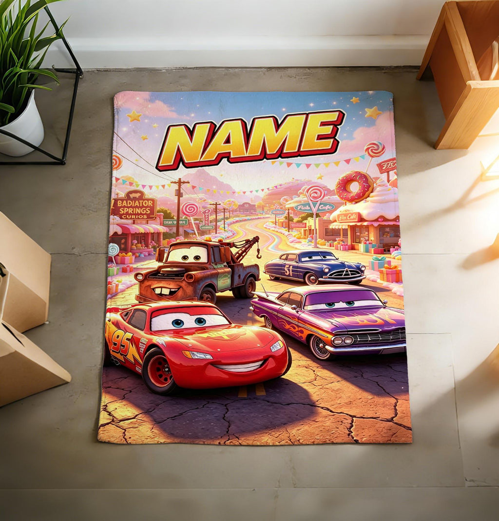 Custom Name Cars Blanket Soft Throw, Radiator Springs Kids Gift Blanket