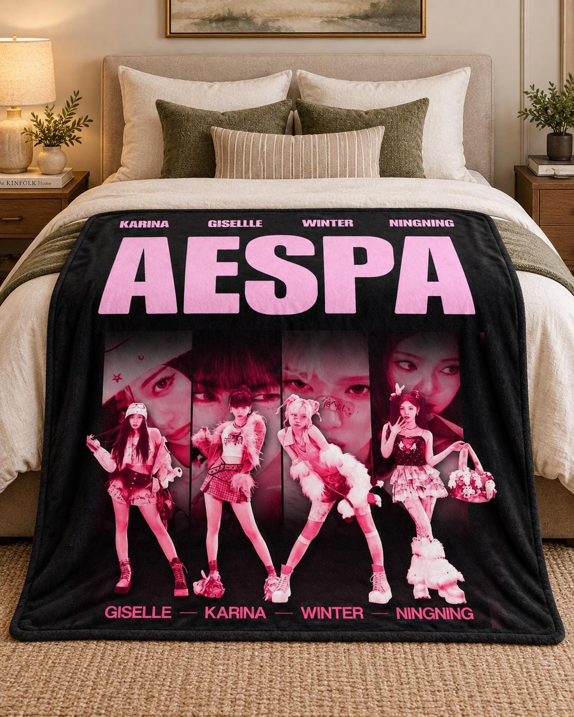 Custom aespa Flannel Blanket, Personalized Kpop Fan Gift, Karina Winter Giselle Ningning Blanket